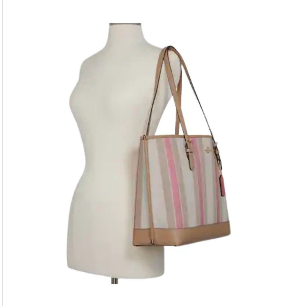 COACH MOLLIE TOTE IN SIGNATURE JACQUARD WITH STRIPES PINK TAFFY & GOLD NEW - Picture 7 of 7